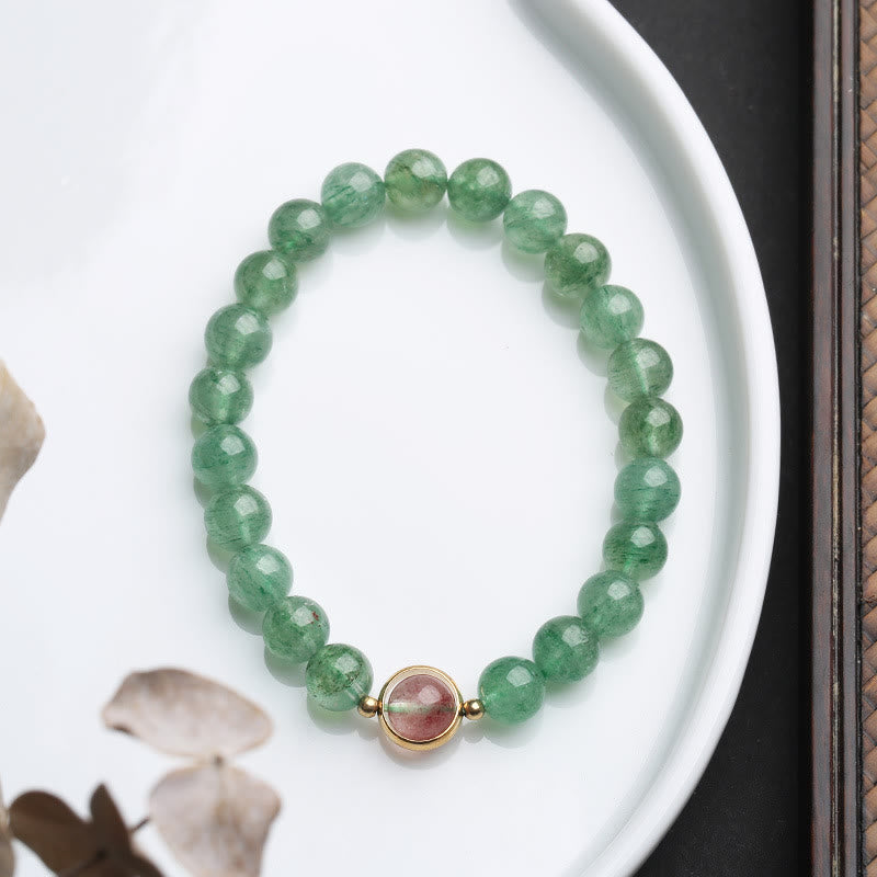 7.5mm Green Strawberry Quartz Soothing Beaded Bracelet