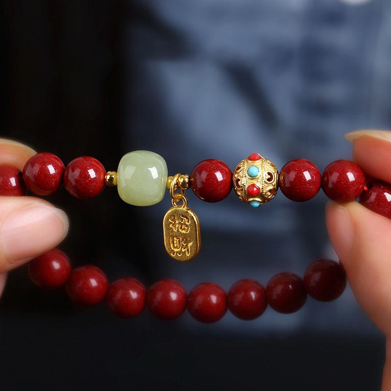 Unisex Cinnabar and Green Aventurine Charm Bracelet 8mm