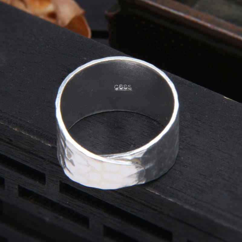 Handmade 990 Sterling Silver Spiritual Ring with Hammered Pattern