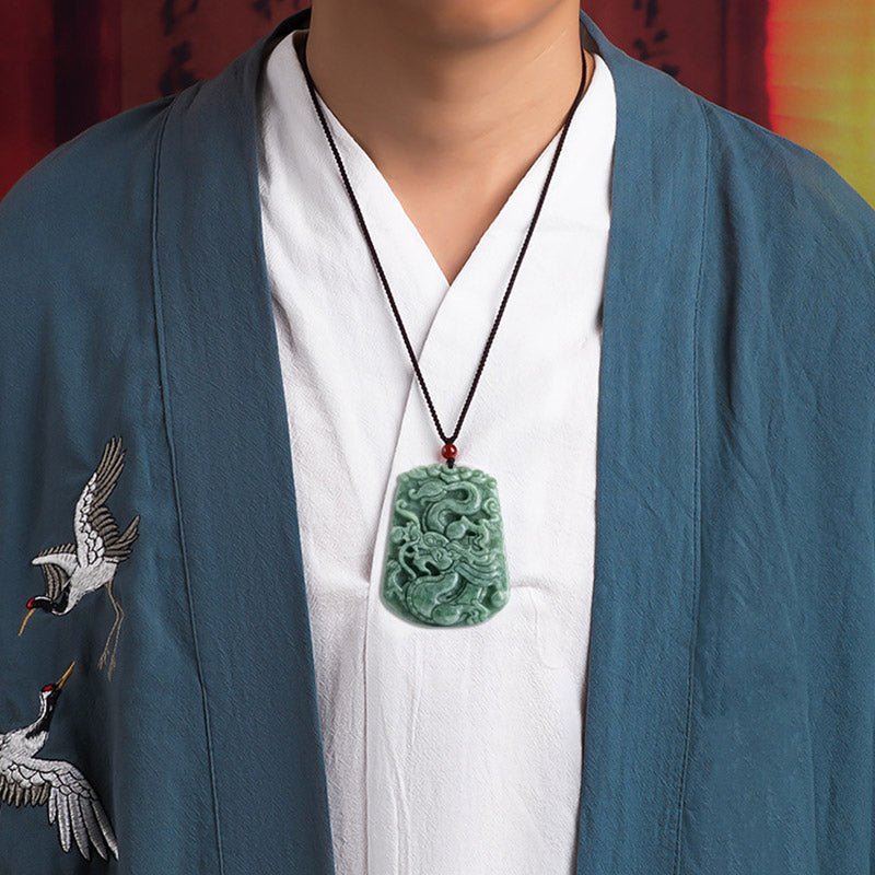 Jade Dragon Strength Necklace 50cm Pendant for Protection