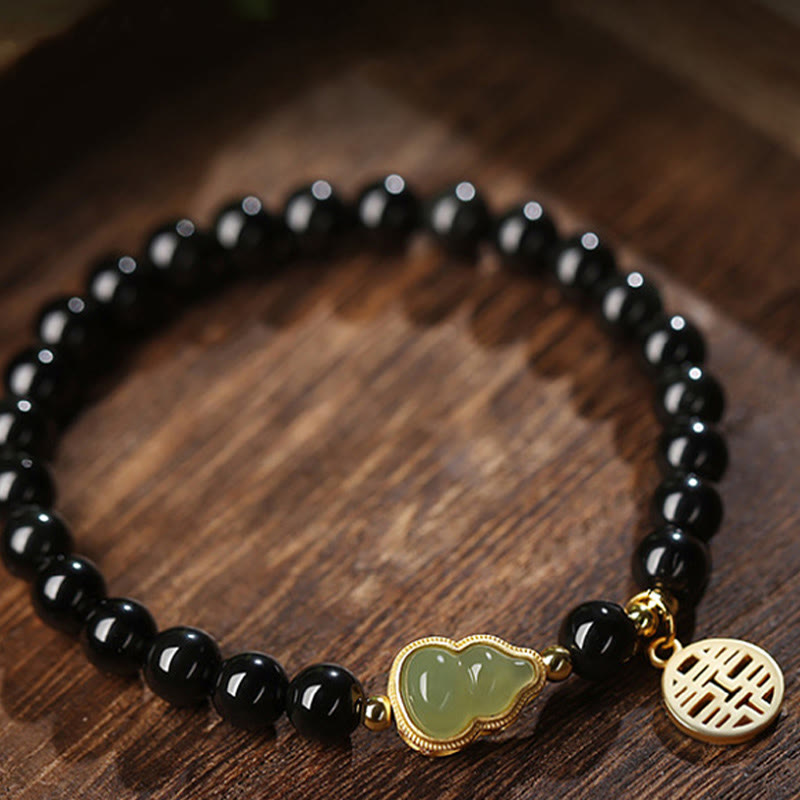 8mm Black Obsidian Hetian Jade Strength Bracelet