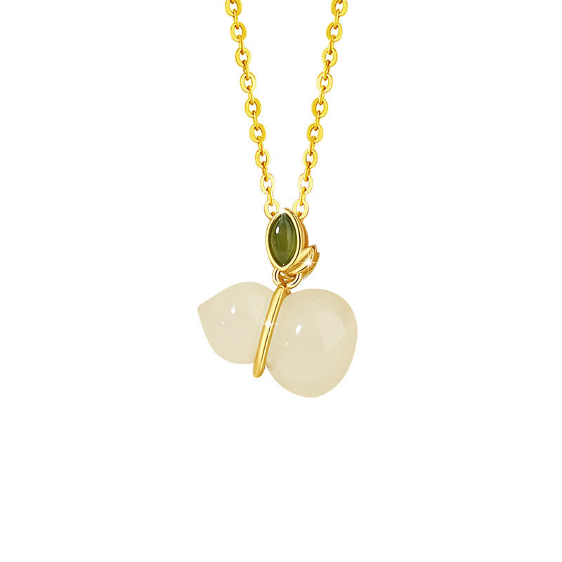 Sterling Silver Hetian Jade Gourd Necklace for Abundance