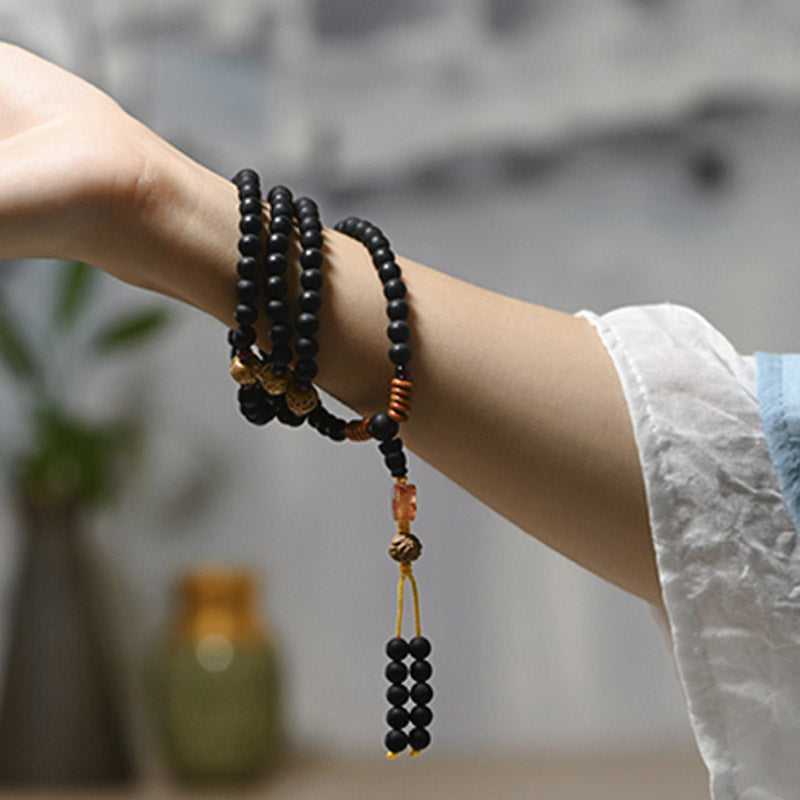 8mm Bodhi Seed Mala Bracelet with Cypress Red Agate