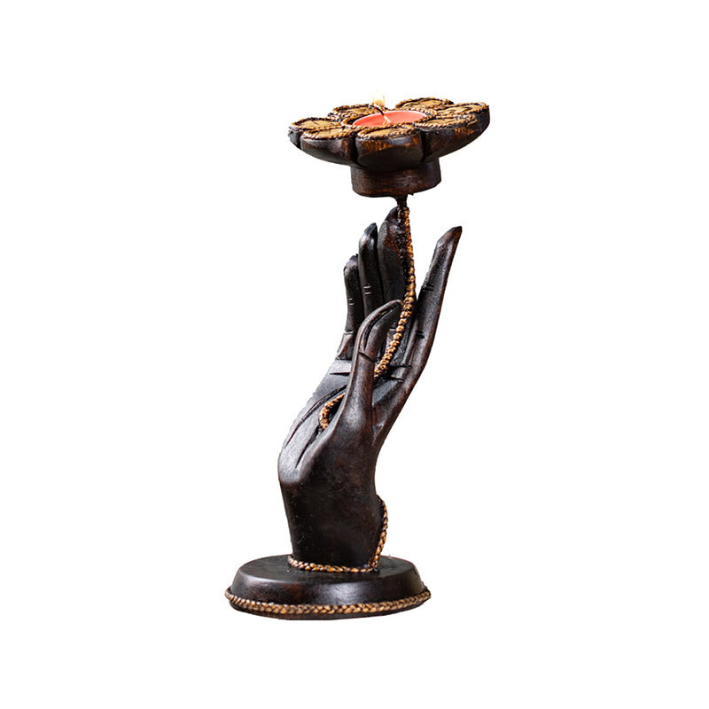 Wooden Hand Pattern Candle Holder | Spiritual Home Accent