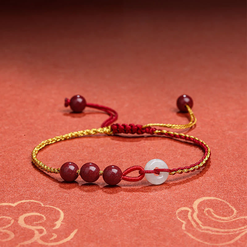 Cinnabar Jade Bracelet with Peace Buckle for Calm & Blessing