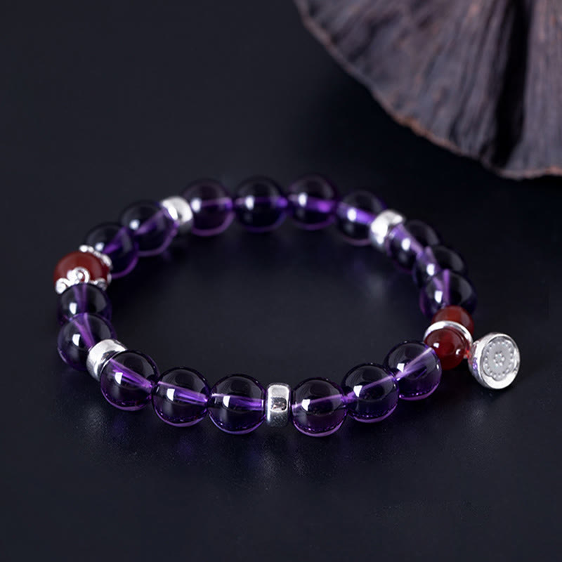 8mm Amethyst Red Agate Sterling Silver Positive Bracelet