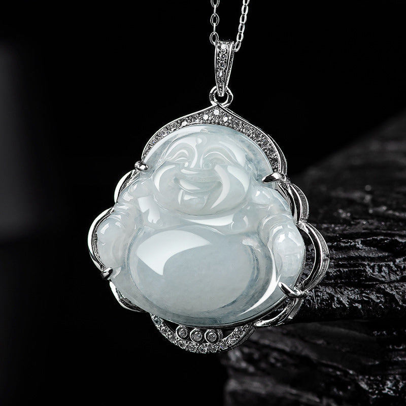 925 Sterling Silver Jade Necklace | Laughing Buddha Abundance