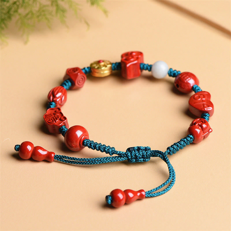 Natural Cinnabar Om Mani Padme Hum Blessing String Bracelet