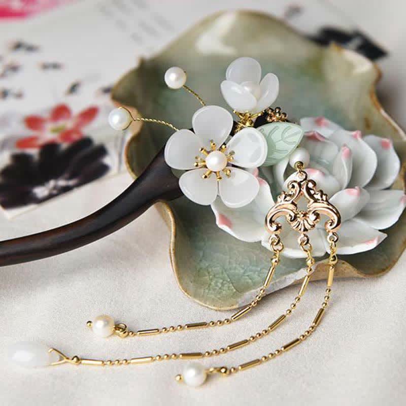 Ebony Protection Hairpin | Chinese Flower Blessing Decoration