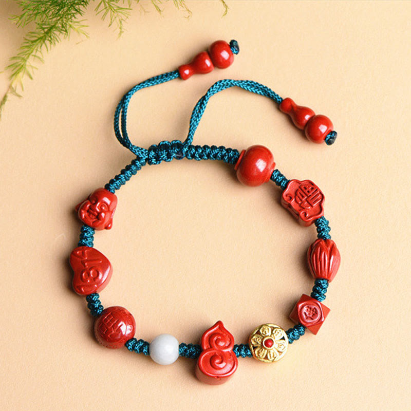 Natural Cinnabar Om Mani Padme Hum Blessing String Bracelet