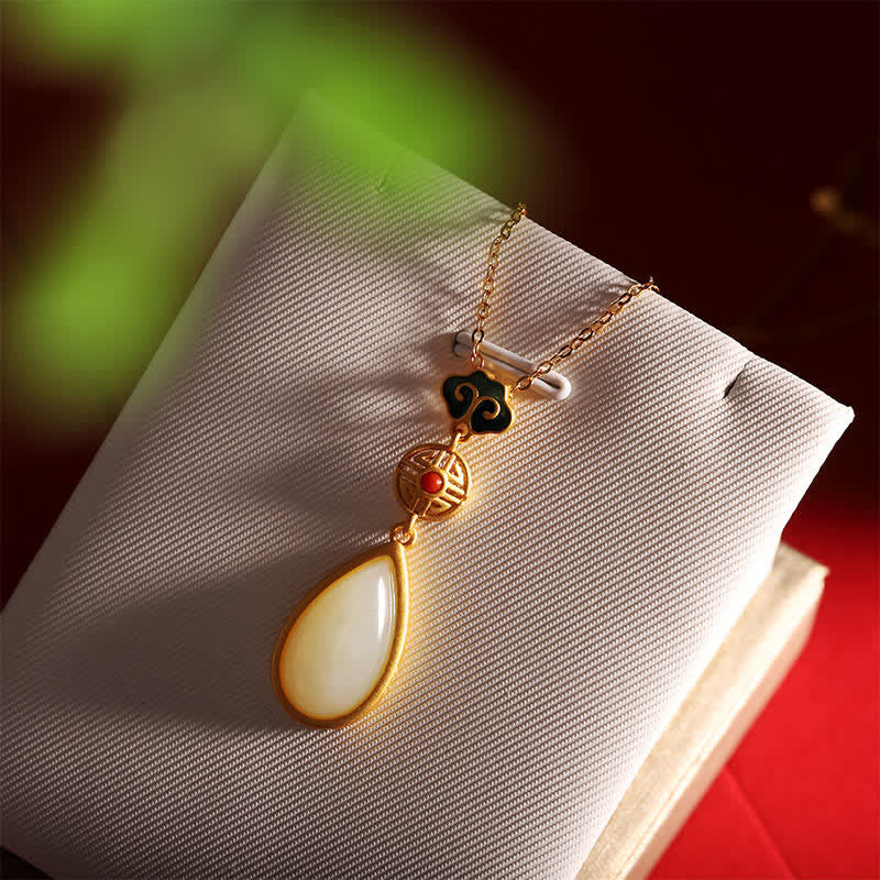 925 Sterling Silver White Jade Water Drop Bracelet Necklace