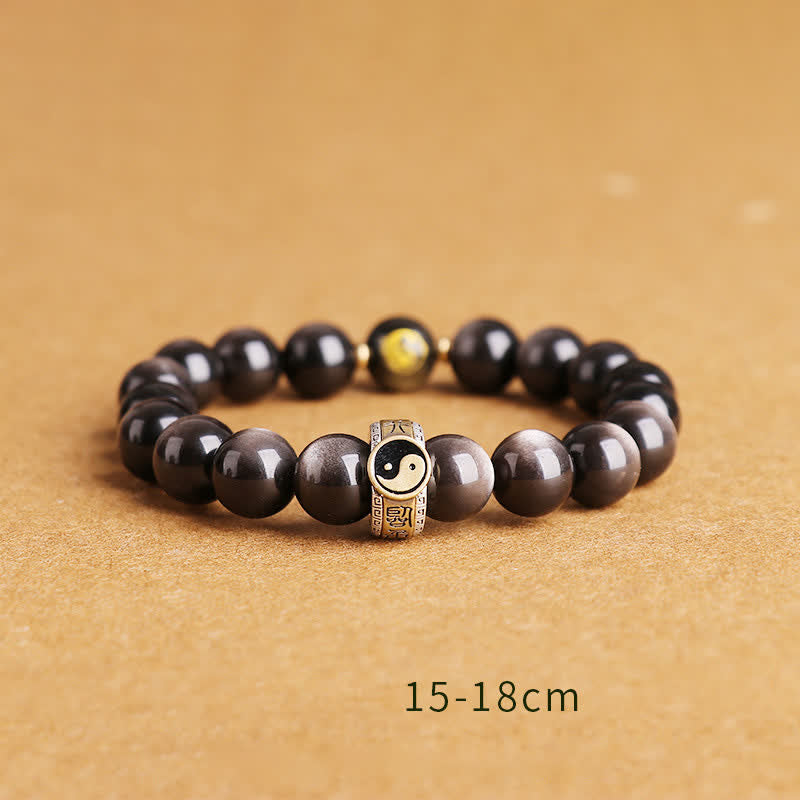 10mm Yin Yang Obsidian Protection Bracelet Sterling Silver