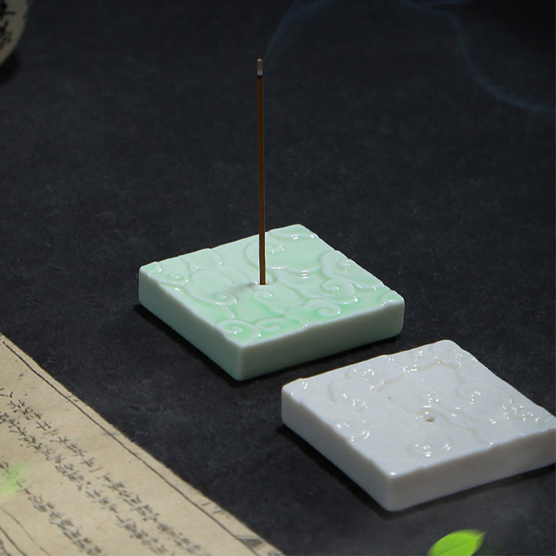 Mini Ceramic Incense Burner with Auspicious Cloud Design