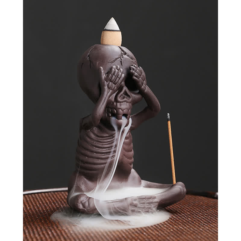 Purple Clay Little Skull Backflow Incense Burner for Peace