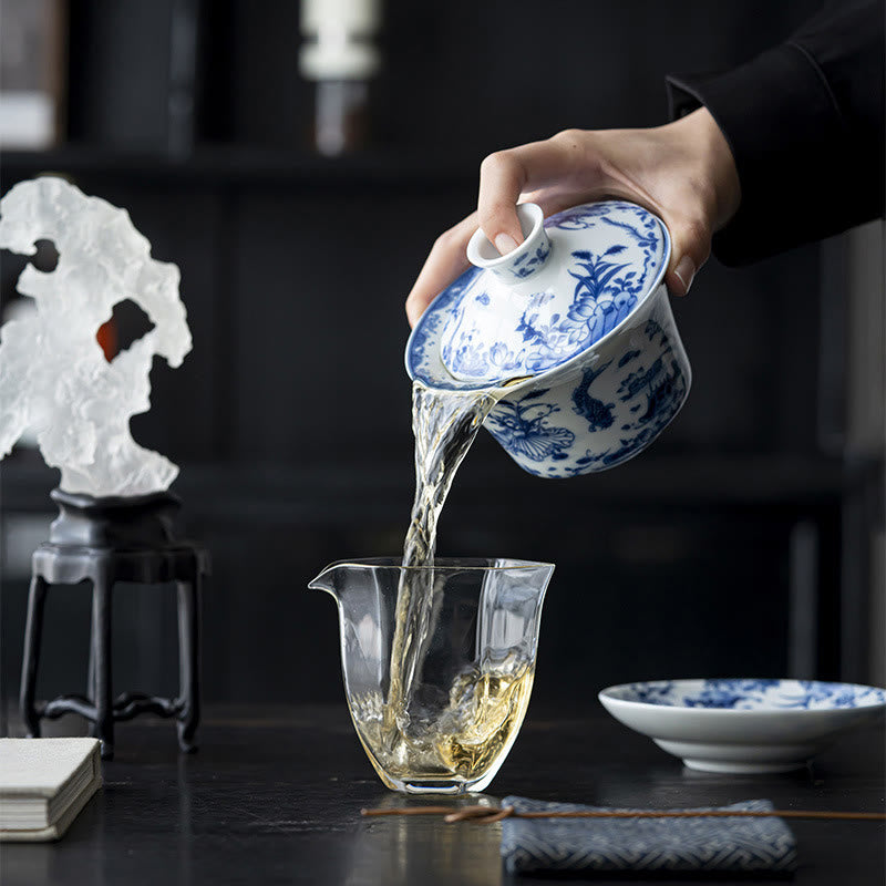 Lion Dance Ceramic Gaiwan Tea Cup 300ml with Lid & Saucer