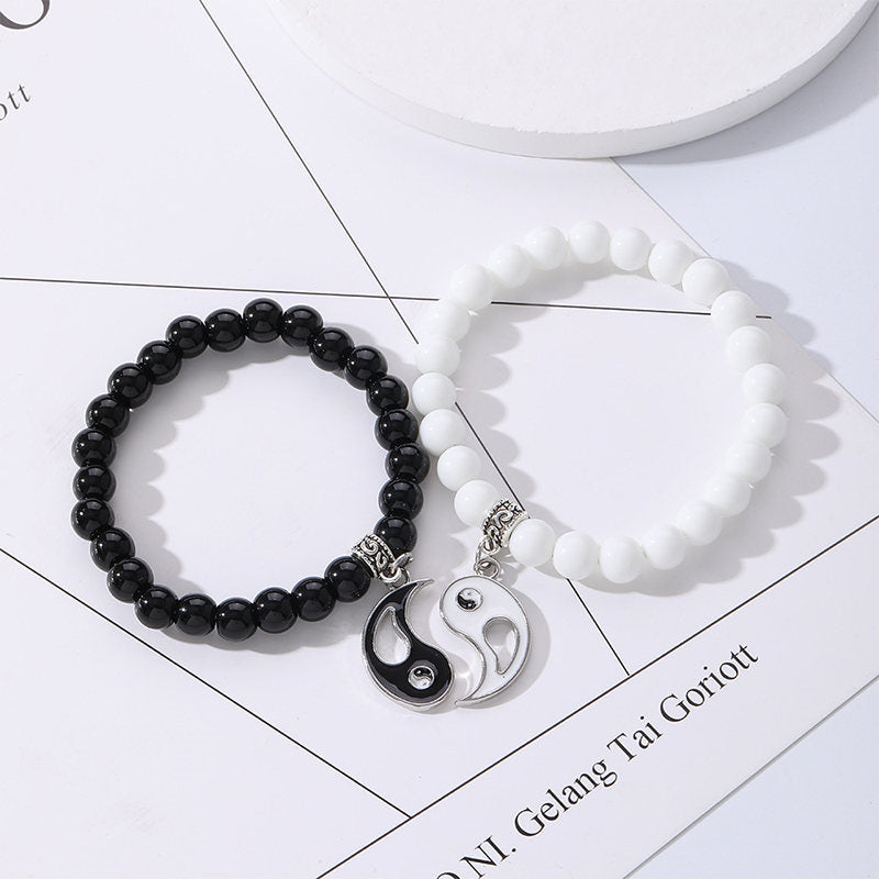 8mm Yin Yang Bracelet with Black Onyx & White Turquoise