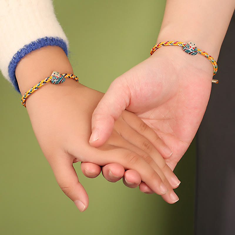 925 Sterling Silver Dragon Boat Festival Bracelet With Colorful Rope