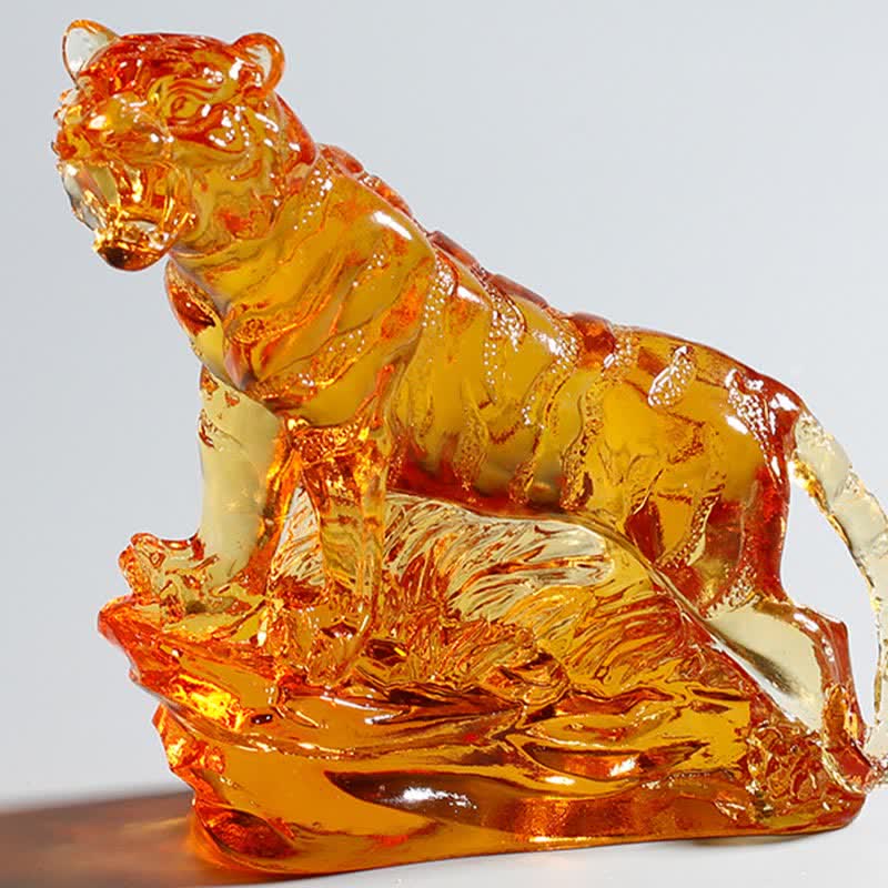 Handmade Liuli Crystal Tiger Art Piece | Protection Decor