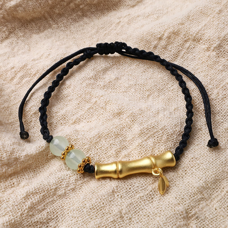 Jade Luck Strength Bracelet with Bamboo Design and Red String