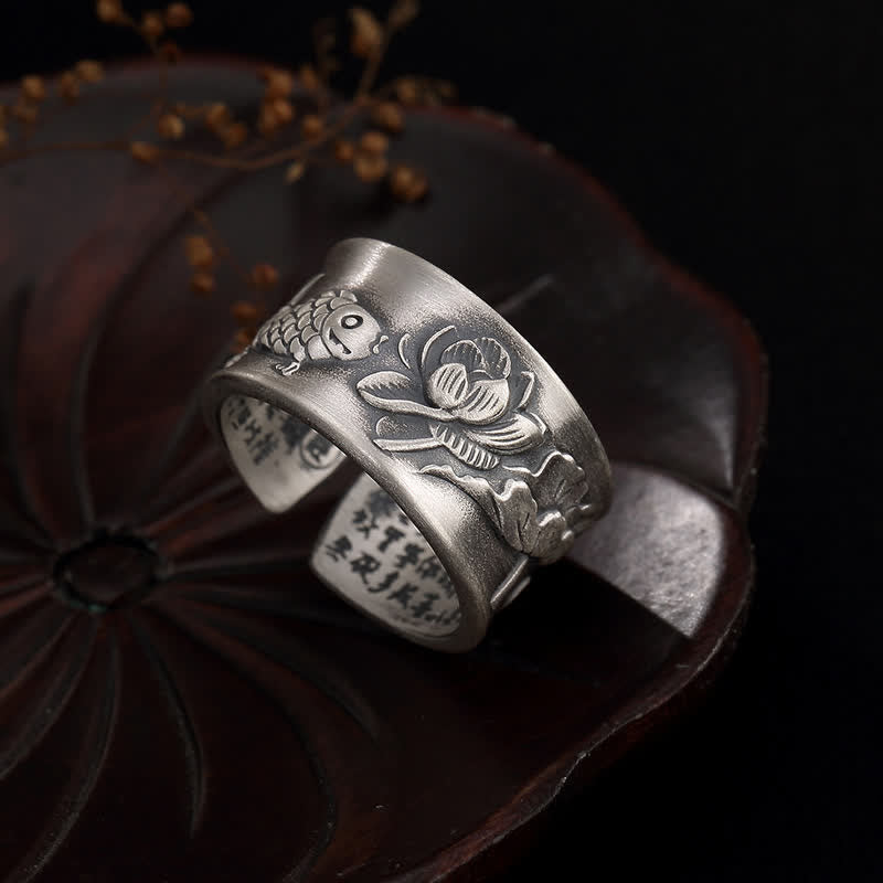 Sterling Silver Koi Fish Luck Ring 12mm Adjustable