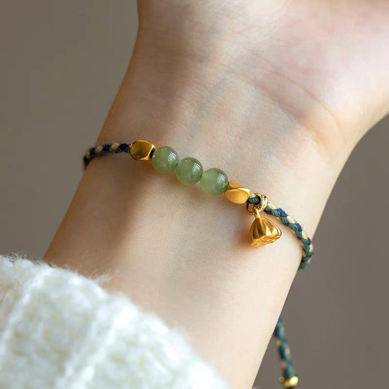 Handcrafted Hetian Jade Lotus Charm Bracelet 6mm