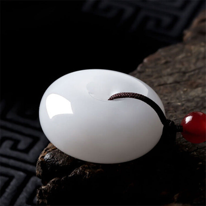 White Jade Peace Buckle Necklace 20mm Blessing Pendant
