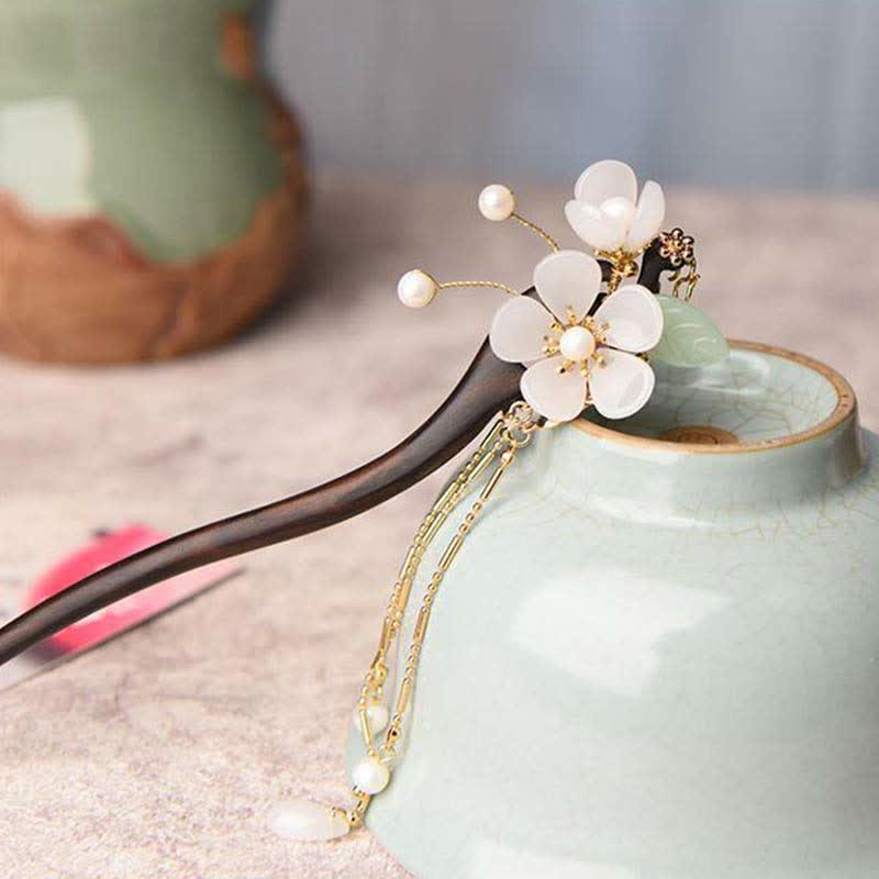 Ebony Protection Hairpin | Chinese Flower Blessing Decoration