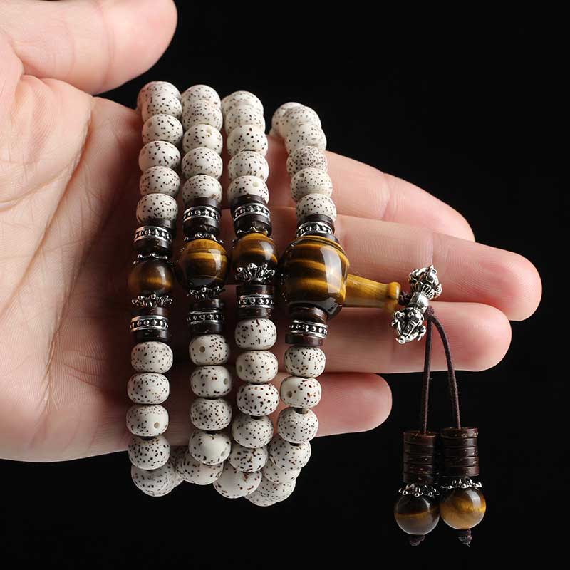 108 Beads Tiger Eye Bodhi Seed Bracelet 7x9mm Peace