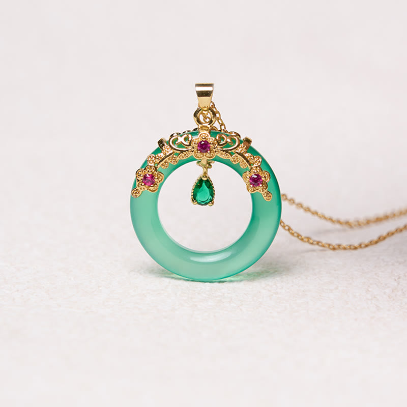 Green Chalcedony Peace Buckle Strength Necklace