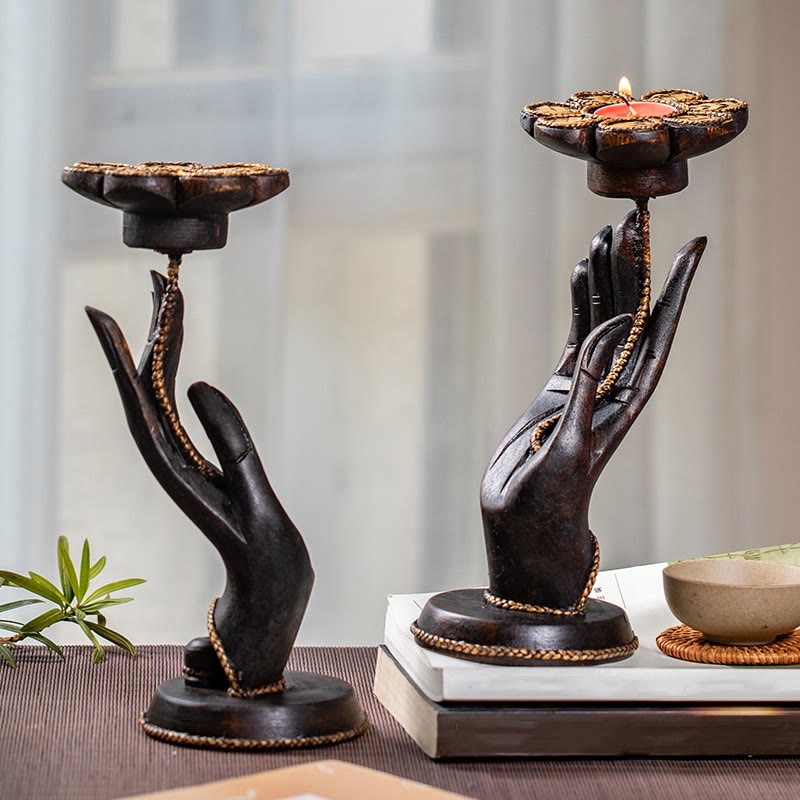 Wooden Hand Pattern Candle Holder | Spiritual Home Accent