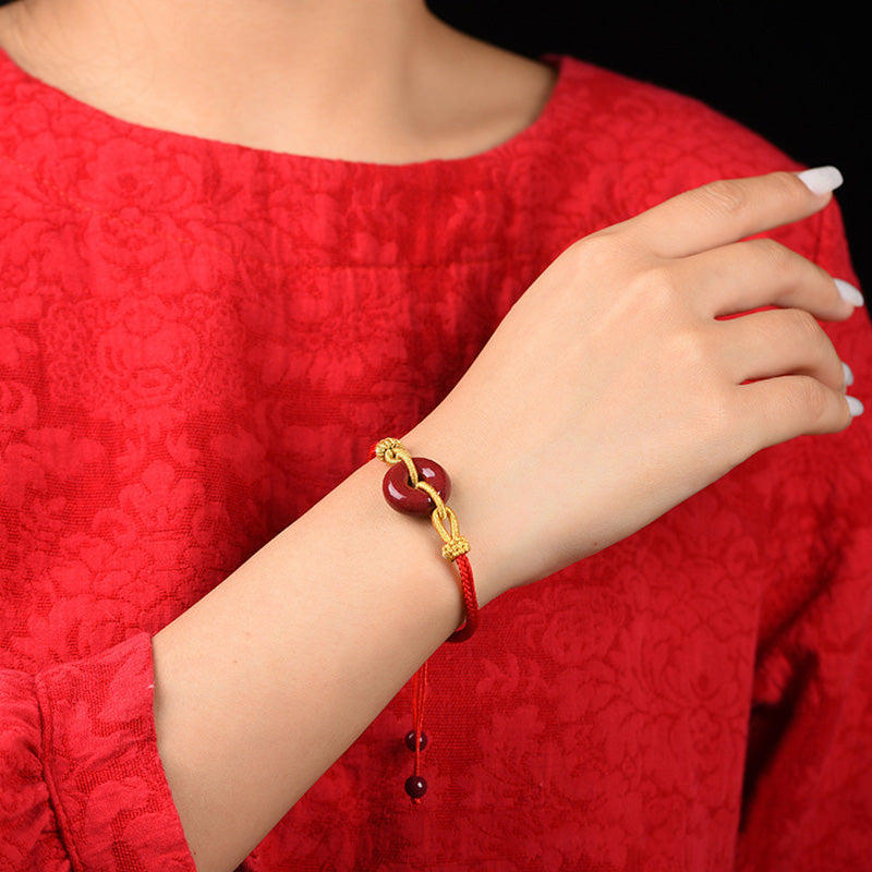 Cinnabar Peace Buckle Braided Rope Bracelet for Protection