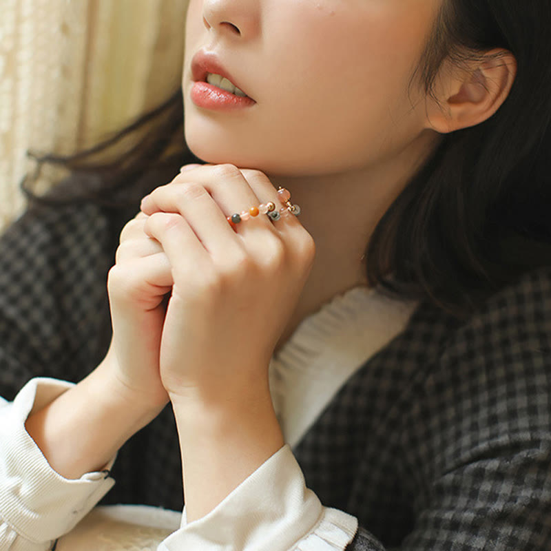14k Gold Plated Peach Moonstone Fu Lu Shou Ring for Happiness