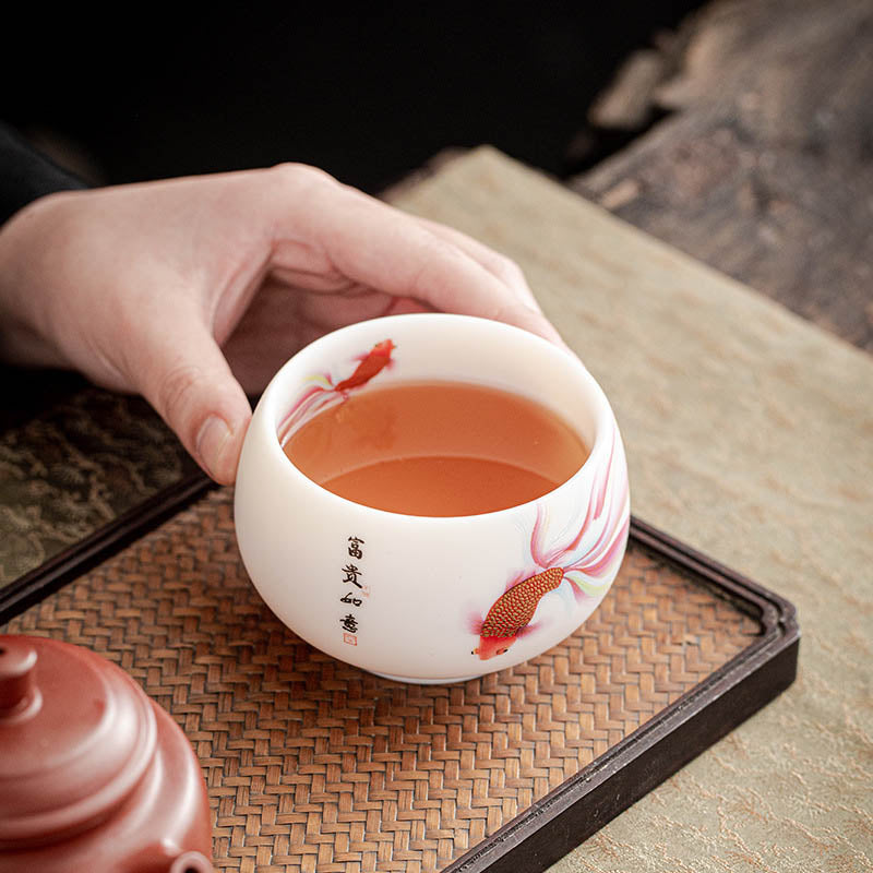 Koi Fish Porcelain Teacup 150ml Ceramic Zen Decor