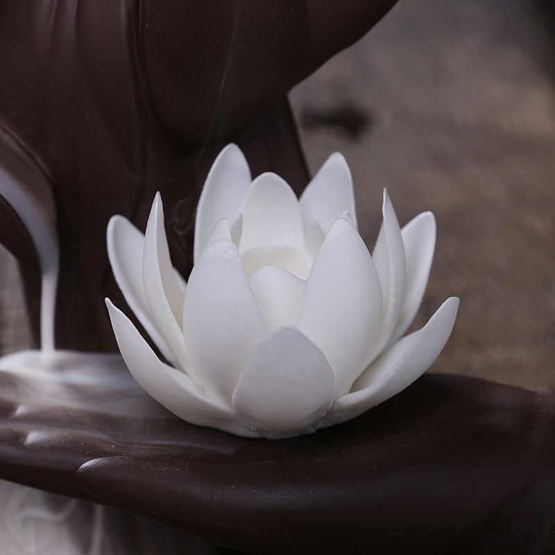 Tibetan Lotus Incense Burner in Purple Clay for Meditation