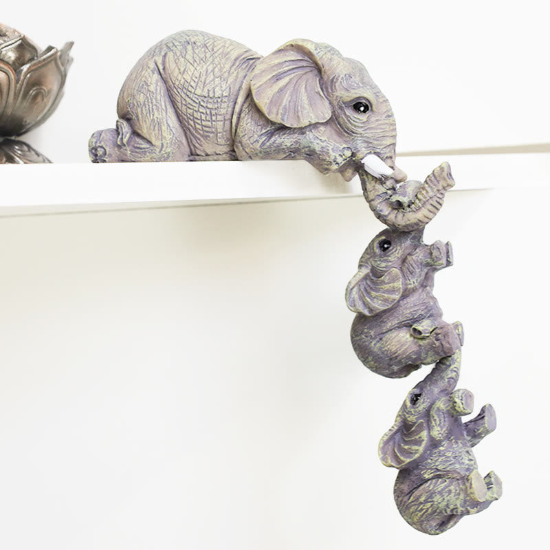 Resin Elephant Sitter Figurines for Strength & Wisdom Decor