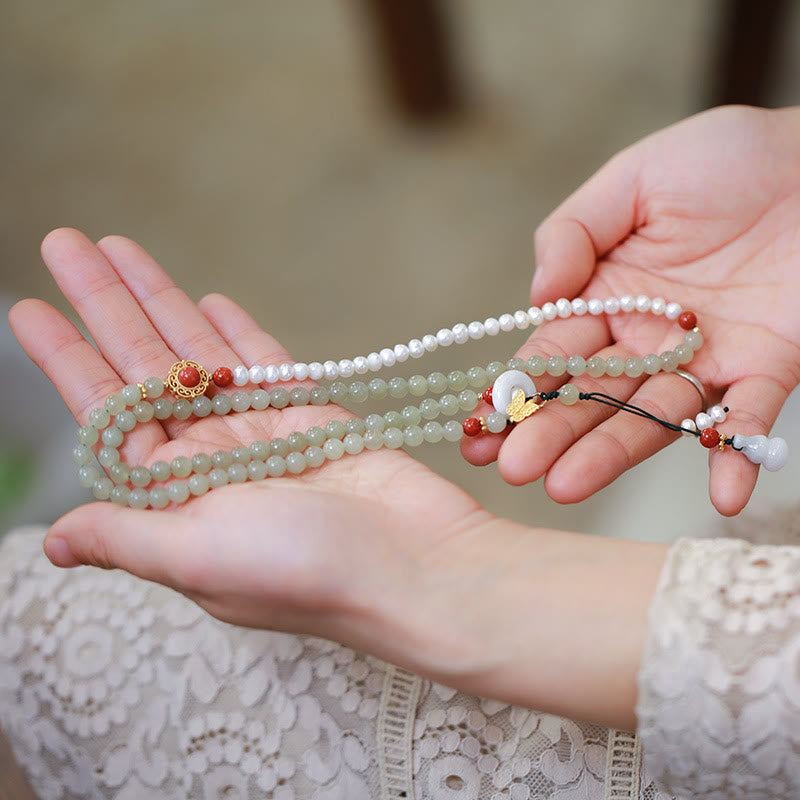 Hetian Jade & Pearl Luck Bracelet | Sterling Silver Gold Plated