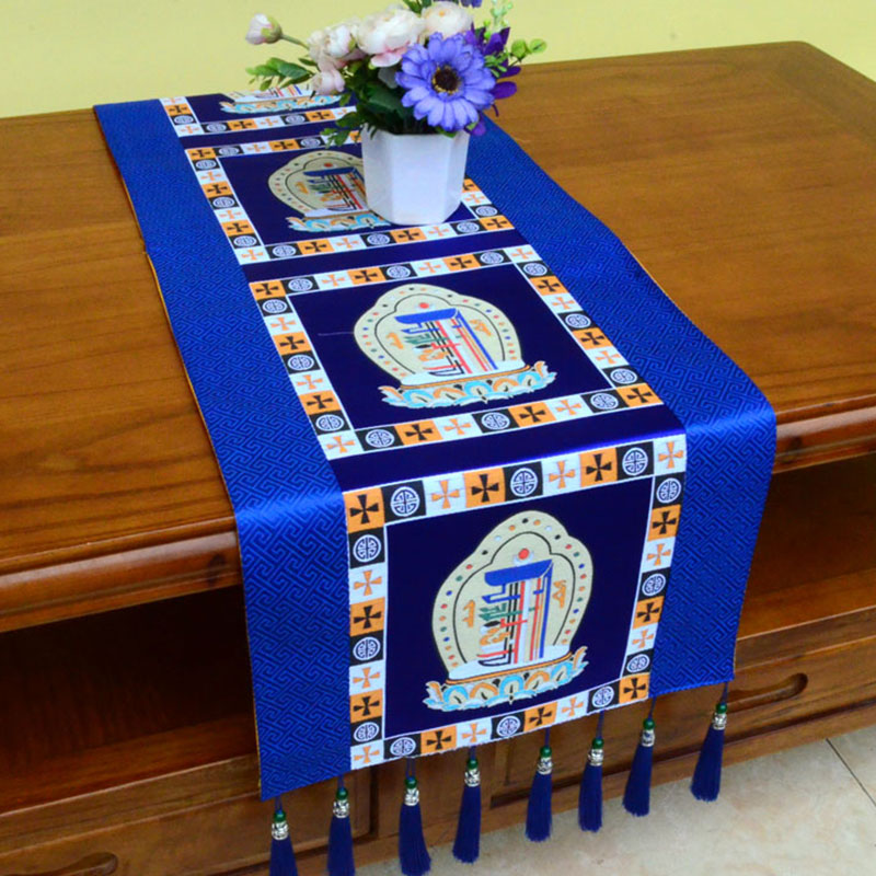 Meditation Altar Mat with Tibetan Vajra and Auspicious Symbols, 95x33cm