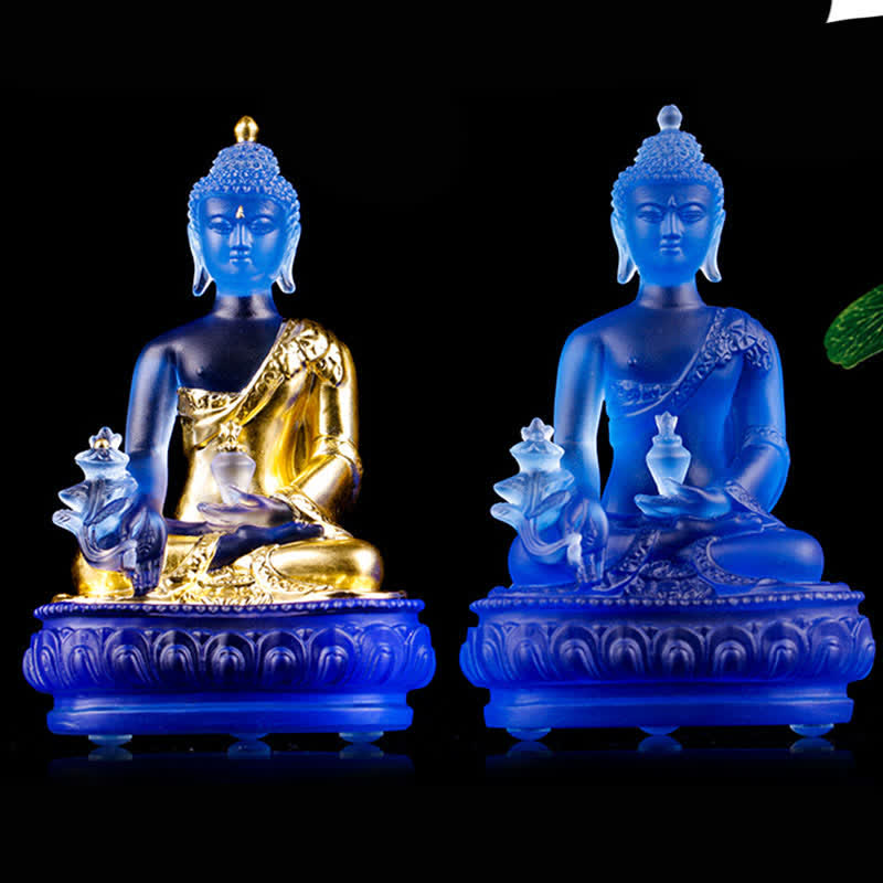 Handmade Liuli Crystal Medicine Buddha Statue 13cm