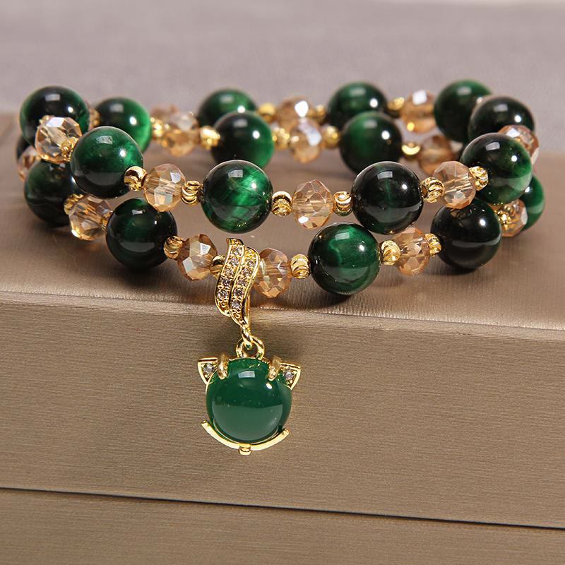 8mm Tiger Eye Pixiu Fox Double Wrap Protection Bracelet