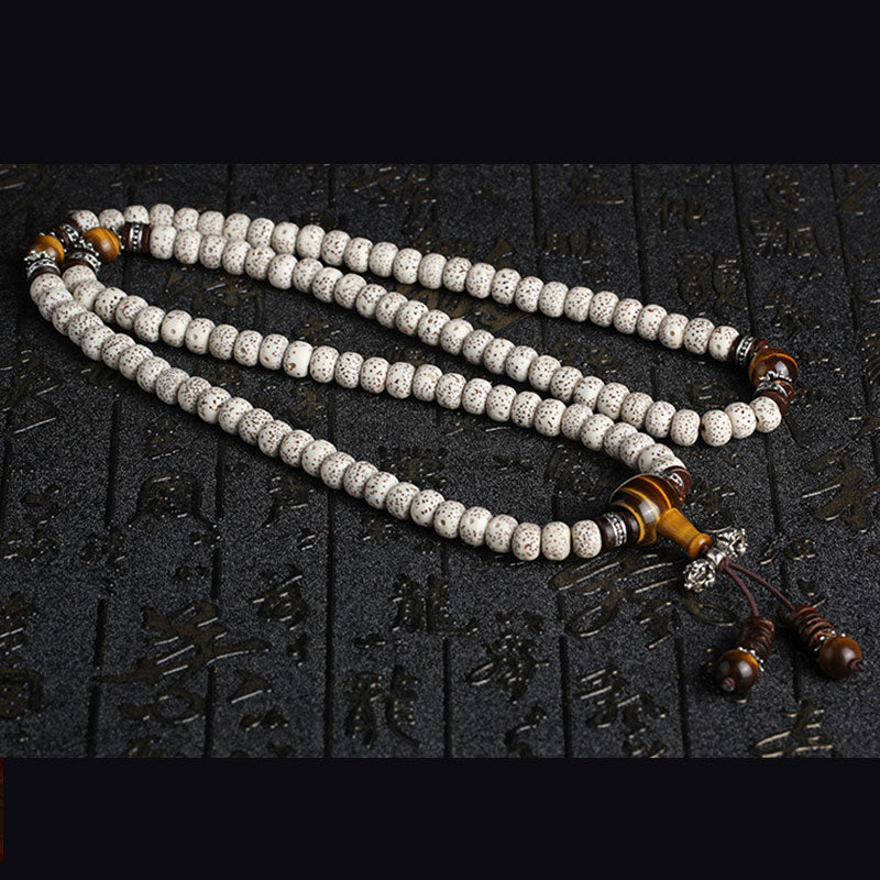 108 Beads Tiger Eye Bodhi Seed Bracelet 7x9mm Peace