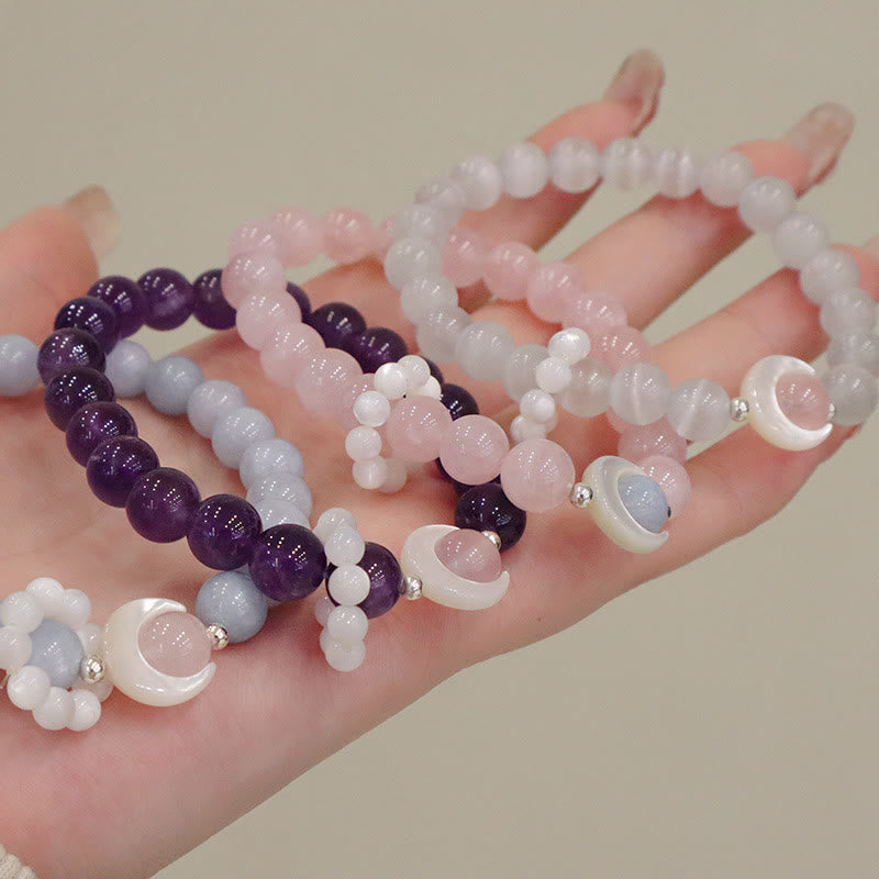 925 Sterling Silver Amethyst Crescent Moon Healing Bracelet