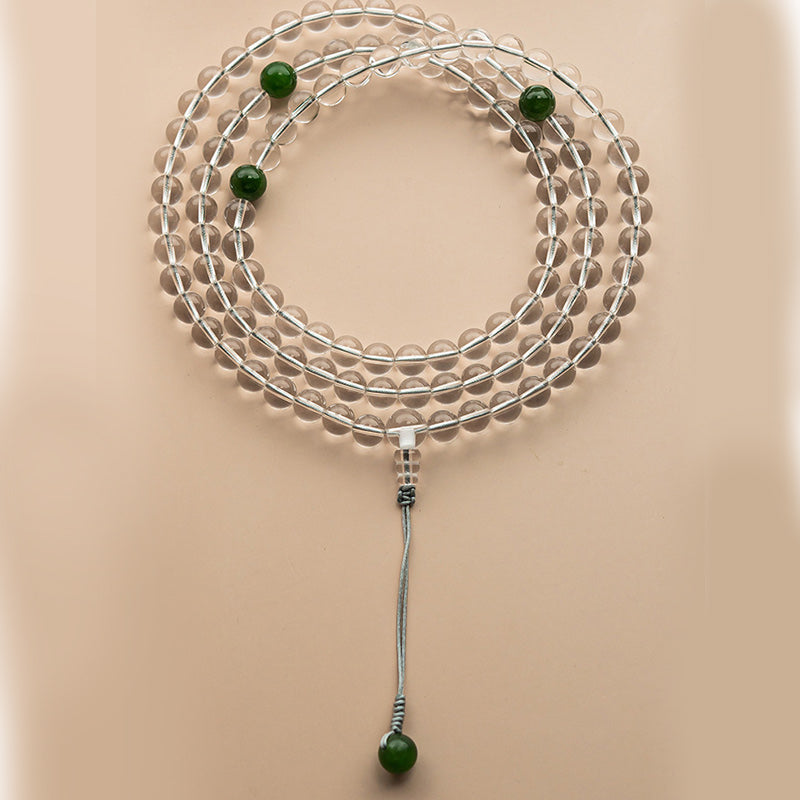 108 Beads White Crystal Jade Gemstone Mala Bracelet for Meditation