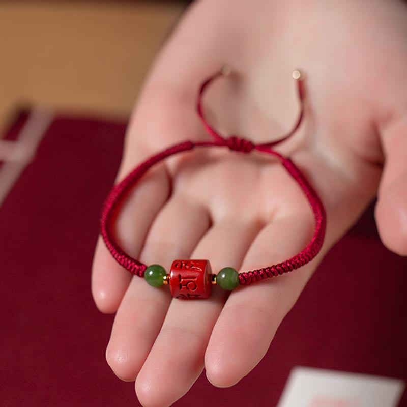 Unisex Tibetan Cinnabar Braided Rope Bracelet Om Mani Padme Hum
