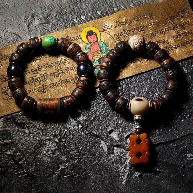 Unisex Yak Bone Dzi Bead Turquoise Protection Bracelet