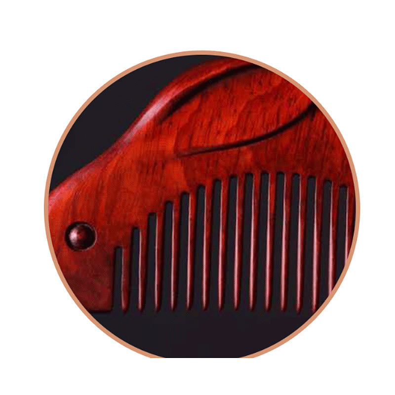 Small Leaf Red Sandalwood Sooth Comb with Cute Bunny Gift Box