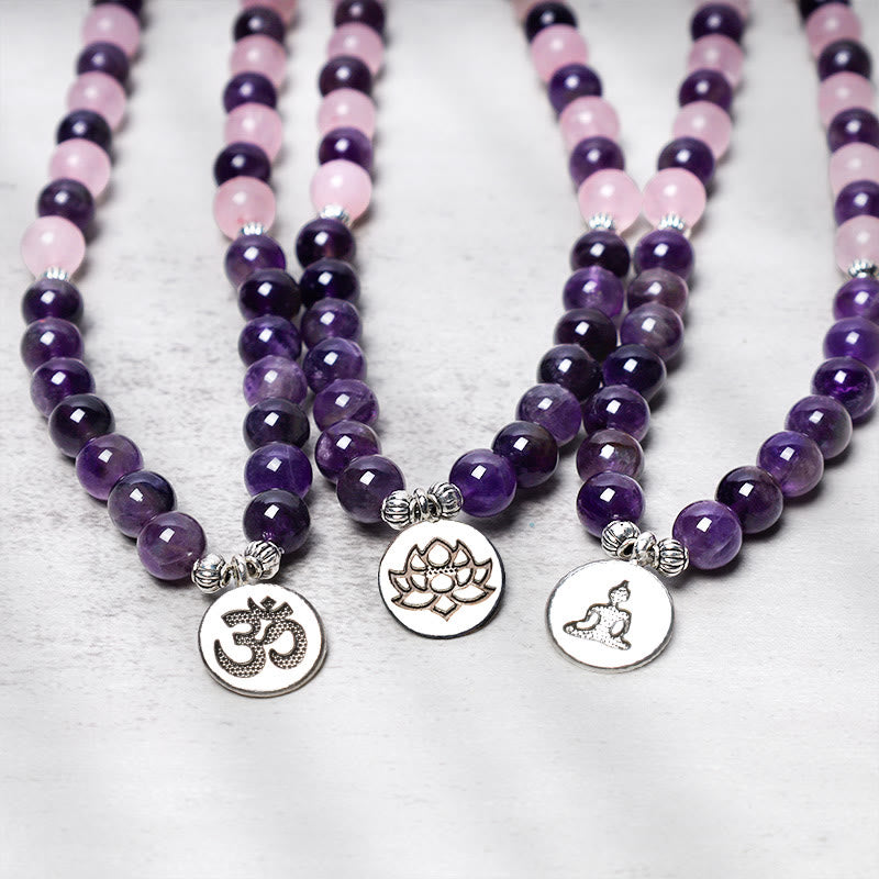 6mm Rose Quartz Amethyst Meditation Mala Bracelet