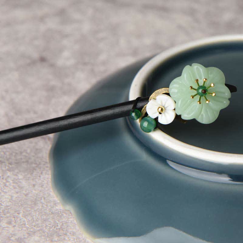 Green Aventurine Flower Agate Positivity Hairpin - Luck & Balance