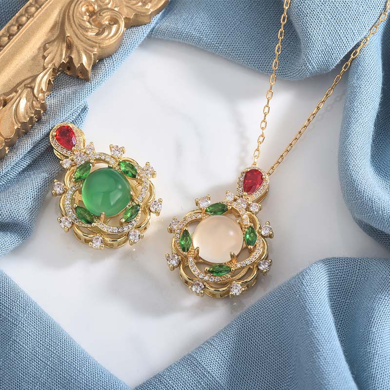Cyan Jade and Red Crystal Luck Necklace for Harmony & Healing
