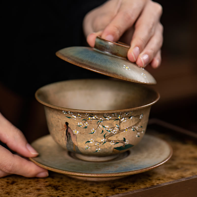 Hanfu Girl Porcelain Gaiwan Tea Cup 150ml Hand-Painted