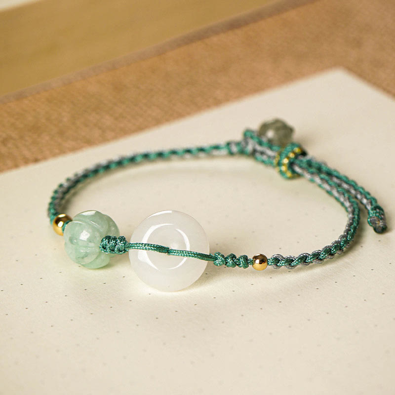 White Jade Peace Buckle Pumpkin Bead Bracelet for Protection